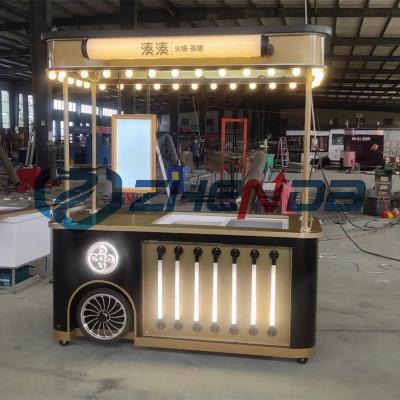 China Easy To Use Street Simple Popular Custom Outdoor Cart Mobile Snack Cart With Freezer Cabinet Factory Lowest Price Two Wheel for sale