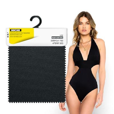 China Sustainable OEM Customized Recycled PBT Spandex Elastane Plain Elastic Plain Dying Eco-Friendly Knitting Fabric For Fitness Bikini Swimwear for sale