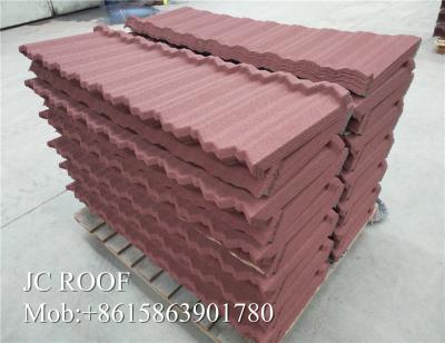 China Zn - Al Steel Material Color Stone Coated Steel Roof Tiles 1340x420mm Size for sale