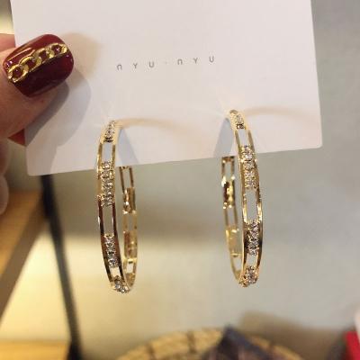 China Circle Hoop Earrings Lead Free Nickel Gold Plated Hollow Out Rhinestone Crystal Circle Round Hoop Earrings Women Earrings for sale