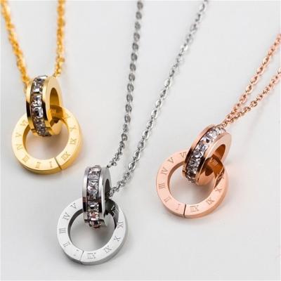 China FASHIONABLE Sterling Silver Korean Roman Numeral Diamond Necklace Double Ring Necklace S925 Jewelry for sale