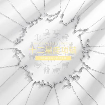 China Fashionable CZ Horoscope Necklace Jewelry Custom 925 Sterling Silver 12 Zodiac Astrology Sign Necklace Gift for sale