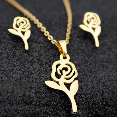 China TRENDY Fashion Gold Plated Necklace Earrings Clavicle Sweater Chain Stainless Steel Pendant Jewelry Sets for sale