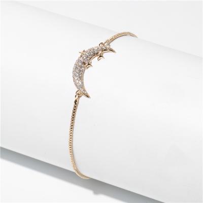 China CLASSIQUE Delicate 18K Gold Cubic Zirconia Paved Moon and Adjustable Star Chain Bracelet Moon Bracelet for sale