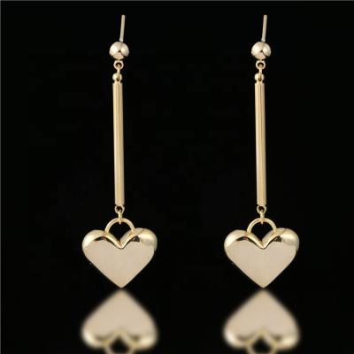 China TRENDY 18K Gold Heart Dangle Earrings 3D Heart Post Earrings 925 Silver Brass Needle for sale