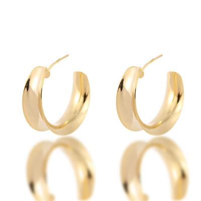 China CLASSIC Chunky Brass Hoop Earrings Middle 925 Gold Hoop Earrings 925 Genuine Brass Hoop Earrings for sale