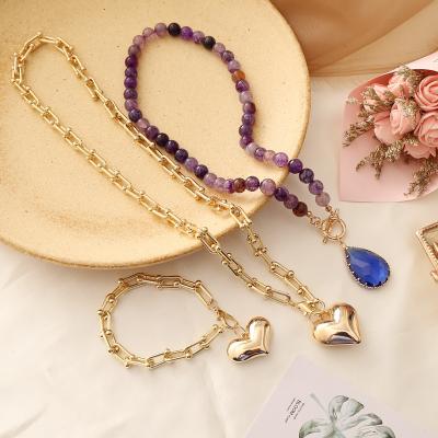 China CLASSIC Purple Natural Crystal Love Fashion Necklace Accessories Multilayer Women's Creative Personality Personality Necklace for sale