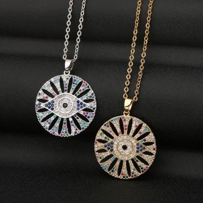 China Hiphop Hot Selling Necklace Personalized Creative Devil's Eye Necklace Round Copper Micro Inlaid Pendant Jewelry for sale