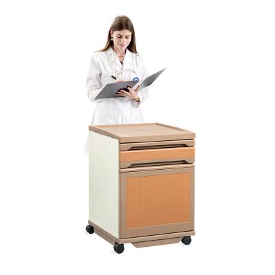 China Modern ABS Steel Plastic Furniture Hospital Room SKS008 Movable Medical Bedside Table With Casters for sale