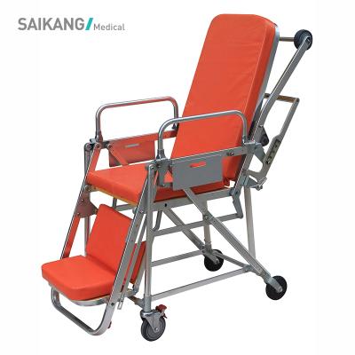 China Modern SKB039(E) SAIKANG Professional Foldable Hospital Patient Trolley Stainless Steel Ambulance Wheelchair Adjustable Stretcher for sale