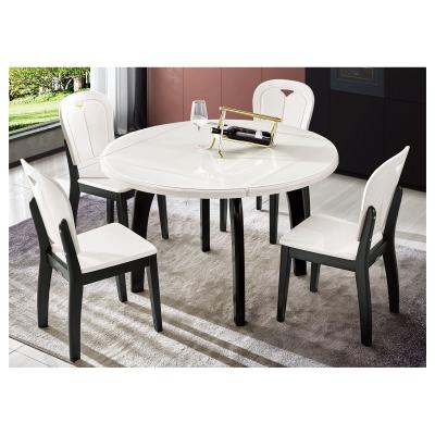 China HOT Selling Adjustable Shape Adjustable Dining Table And Wooden Chairs Factory Monochrome Minimalist Furniture for sale