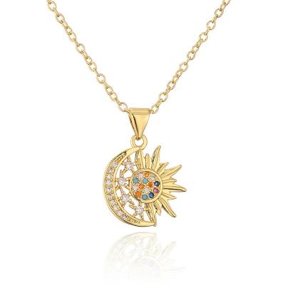 China TRENDY New Product 18K Gold Zirconia Sun Moon Star Pendant Necklace Fashion Creative Clavicle Chain for sale