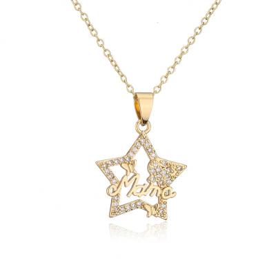 China New Europe and America Mother's Day Copper Plated 18K Gold Zircon Star Moon MOM Pendant Necklace Women for sale