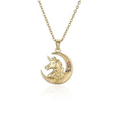 China FASHIONABLE Colorful Zirconium Jewelry European and American Unicorn Personality Pendant Necklace for sale