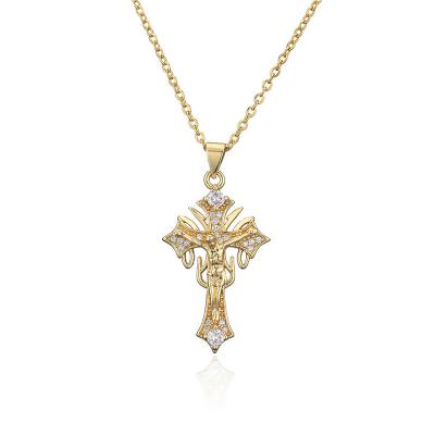 China Color-preserving Plated Copper Necklace Cross Religious Immortal Pendant Jesus Ornaments Microset for sale