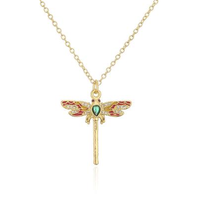 China BOHEMIA Copper 18K Gold Cubic Zirconia Clavicle Chain Design Leopard Head Dragonfly Pendant Necklace for sale