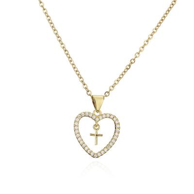 China European And American Fashion Cross Love Gold Jewelry Copper Cubic Zirconia Pendant Necklace for sale