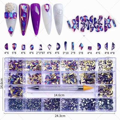 China Eco-friendly Most Popular Multi Shape Nail Combined Box Set Kit Set AB Charm Rhinestones Nail Art for sale