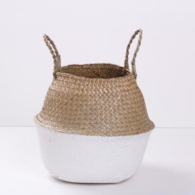 China Straw Patchwork Wicker Rattan Seagrass Laundry Handmade Planter Simply Bamboo Basket Multifunctional Garden Flowerpot Planter for sale