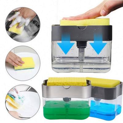 China Foam Soap Dispenser 2-in-1 Soap Pump Dispenser with Sponge Holder Liquid Container Dispenser Hand Press Soap Organizer for sale