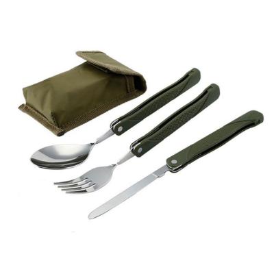 China Amazon Travel Portable Outdoor Portable Folding Picnic Tableware Stainless Steel Foldable Fork and SpoonTableware Sustainable Camping for sale