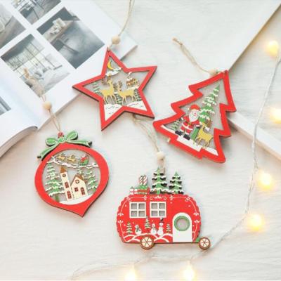 China With Led 2020 New Products Party Supplies Christmas Tree Ornaments Hanging Wooden Christmas Ornaments Decoration With Led Light for sale