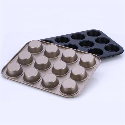 China Factory direct supply viable non-stick cake molds family hotel restaurant 6-12well carbon steel flatware cupcake mold for sale