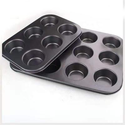 China 12 Cupcake Carbon Steel Cake Mold Roll Pan Baking Special Non-Stick Viable Non-Stick Coated Tray for sale