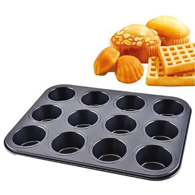 China Sustainable Carbon Steel Non-Stick Round Tart Cupcakes Mold Cake Mold 6-12well Carbon Steel Flatware Cake Mold Baking Mold for sale