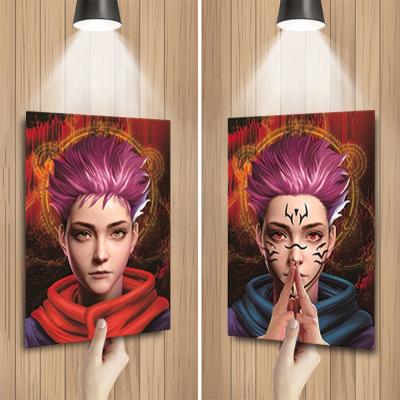 China Eco-Friendly Itadori Yuji Jujutsu Kaisen 3D Print Anime Poster Wall Art Painting Customize 3D Cartoon 3D Printing Lenticular Painting for sale