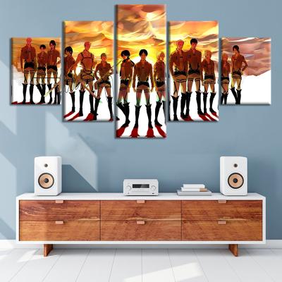 China Waterproof+ECO-Friendly 5pcs Attack on Titan Wall Art Canvas Artwork Wall Painting Animation Living Room Decor Sunset Oil Painting for sale