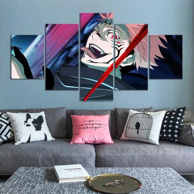 China Waterproof+ECO-Friendly 5 Piece Jujutsu Kaisen Aesthetic Canvas Oil Painting Abstract Anime Room Decor Sukuna Wall Sticker for sale