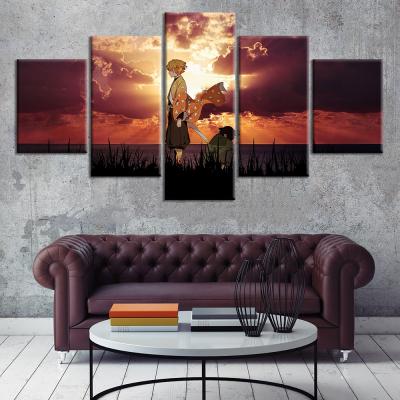 China Waterproof+ECO-Friendly Anime Demon Slayer Agatsuma Zenitsu Poster Sunset Oil Painting Canvas Wall Art Decor 5 Pieces and 3 Pieces Handsome for sale