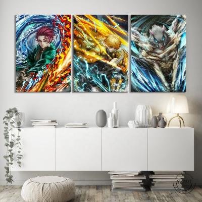 China Waterproof+ECO-Friendly 3pcs HD Anime Boys Picture Demon Slayer Kimetsu No Yaiba Cartoons Art Canvas Paintings Wall Art Home Decor for sale