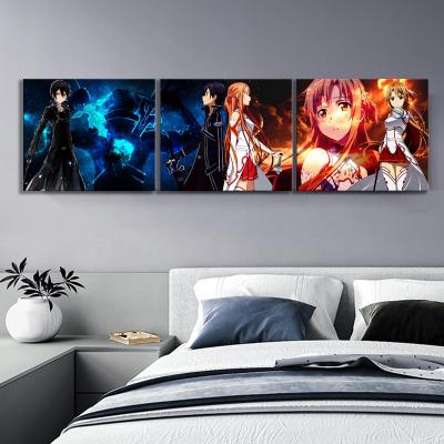 China Waterproof+ECO-Friendly 3 Piece Sword Art Online Kirito and Asuna Anime Poster HD Cartoon Wall Picture Canvas Paintings for Bedroom Wall Decor No Frame for sale