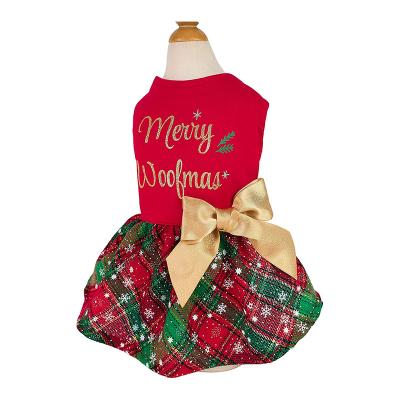 China 100% Sustainable Cotton Cat Clothing Red Dog Holiday Dress Dog Christmas Outfits With A Cute Bowknot for sale