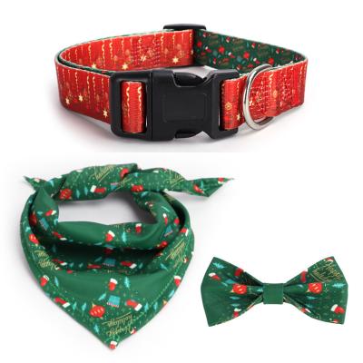 China Personalized Christmas Pet Supplies Polyester Printed Fabric Christmas Luxury Dog Collar for sale