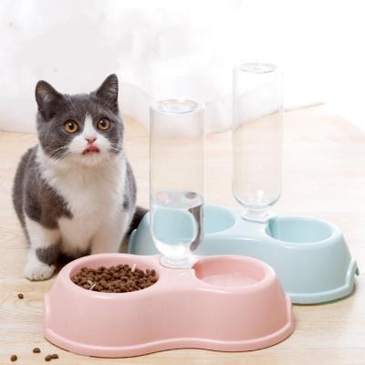 China Sustainable Hot Selling Round 2 In 1 Double Pet Bowl With Drinking Bottle Plastic Pet Bowls for sale