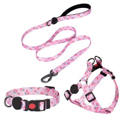 China Custom Pet Supplies Three Piece Set Pet Leashes Custom Design Sublimation Printed Nylon Dog Leash And Collar Set for sale