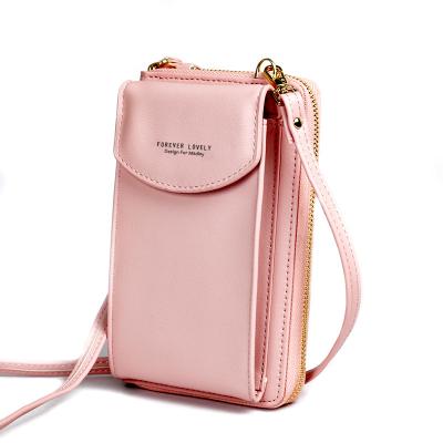 China Women's Small Cross Body Mini Leather Cell Phone Bag Fashion Phone Body Wallets High Quality Cross Anti-theft Bag With Metal Zipper for sale