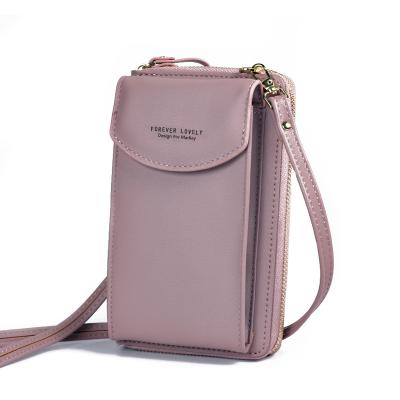 China Women's Small Cross Body Mini Leather Cell Phone Bag Fashion Phone Body Wallets High Quality Cross Anti-theft Bag With Metal Zipper for sale