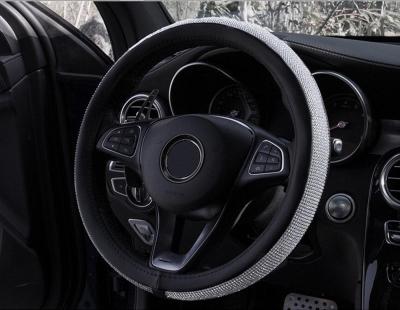 China Car Diamond With Genuine Leather Rhinestone Diamond Leather Steering Wheel Cover Crystal Car Steering Wheel Cover Bling Bling for sale