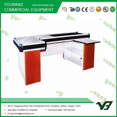 China Durable Electric Supermarket Checkout Counter Cashier Desk 2000 * 1200 * 850mm for sale