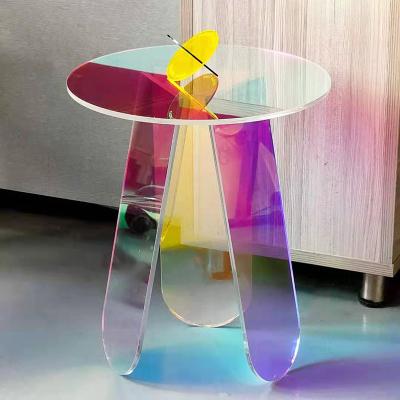 China Durable fitting part around iridescent acrylic side table for sale