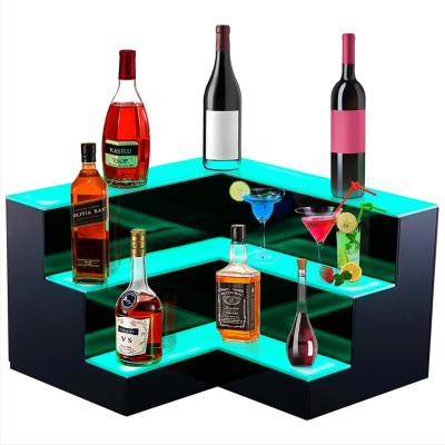 China Minimalist Acrylic Colorful Corner LED Lighting Wine Display Stand Rack for sale