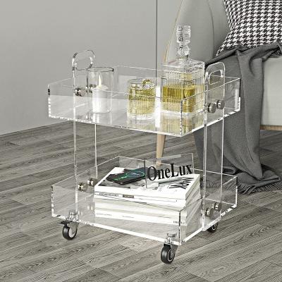 China Easy Movable Clear Glass Living Room Stylish Coffee Serving Acrylic Trolley for sale