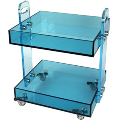 China Modern Easy Clean Clear Acrylic Blue Daily Serving Cart for sale