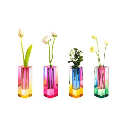 China Eco-friendly Modern Contemporary Colorful Flower Plants Decorative Acrylic Desktop Vase for sale