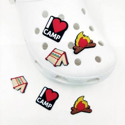 China New Style PVC Shoe Charm Shoe Buckle Love Pattern Fire Tent Cartoon Shoe Buckle Accessories Decorations Fit Kindergarten Camping Shoes for sale