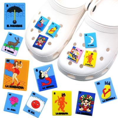 China Shoe Buckle PVC New Design Loteria Card Style Mexican Shoe Charms Wholesale Custom Shoe Buckle Decoration Accessories Fit Children Kid Sandals for sale